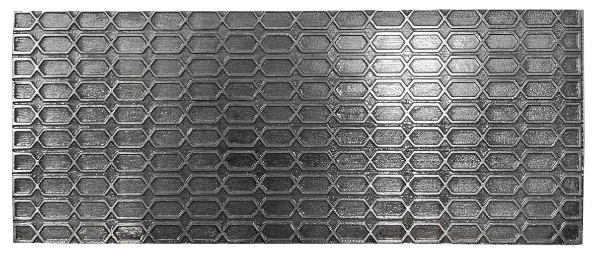 Texture Plate Pattern Plate made of dark gray metal, featuring a raised repeating hexagonal chain pattern.