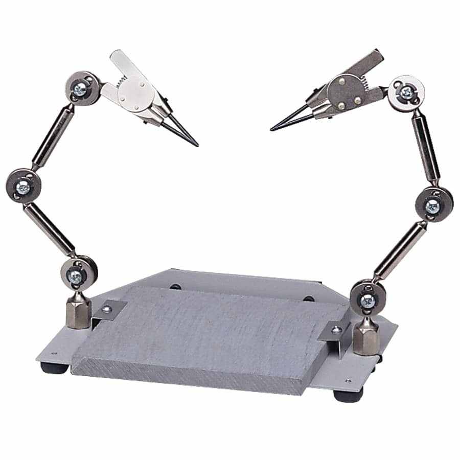 GRS BenchMate double third-hand soldering station with adjustable arms and heat-resistant block for precise electronics work