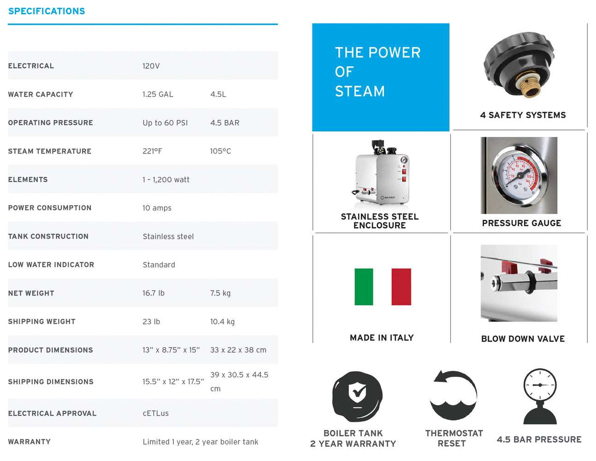 RELIABLE – 4.5L Steam Cleaner with Nozzle and Pedal