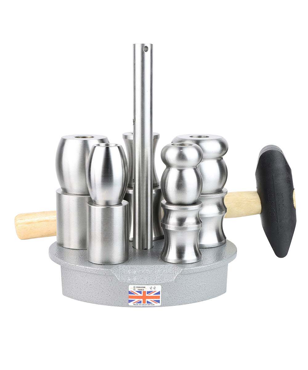 Durston 10pc Bangle Forming Die Set with 10 polished dies and sturdy bench-mounted base for precise bangle shaping