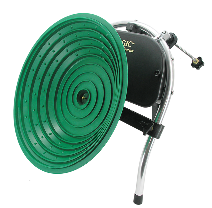 12 Volt Gold Magic Spiral Recovery System with green spiral bowl and metal frame for portable gold mining
