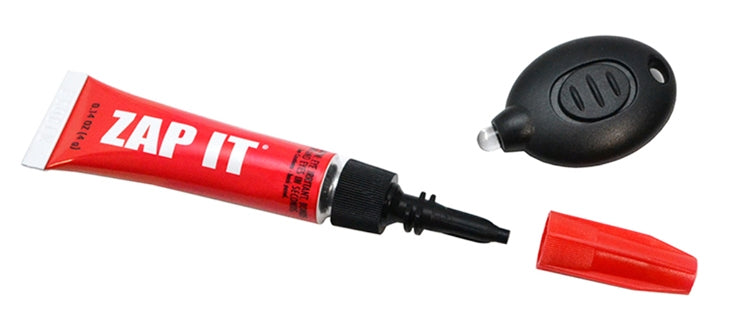 ZAP IT Glue tube with LED light for fast curing adhesive bonding plastics, metals, rubber, wood, ceramics, and glass