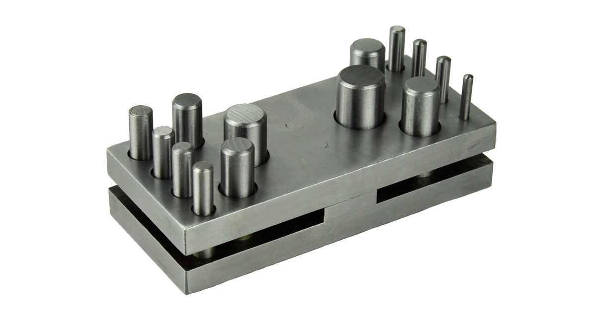 14-piece high-density steel circle and round disc cutter set for soft metals, sizes 1/8" to 7/16"