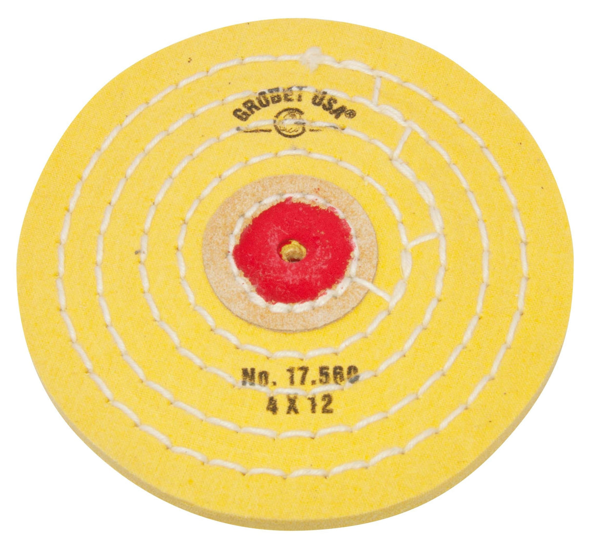 Knife-edge stitched yellow Chemkote muslin buff 4 inch 12 ply polishing pad