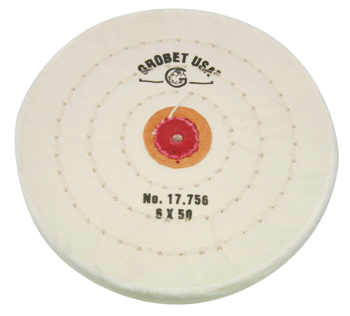 Finex Muslin Buff 6-inch 50-ply stitched muslin buffing pad with leather center and durable stitching for high-gloss finishing