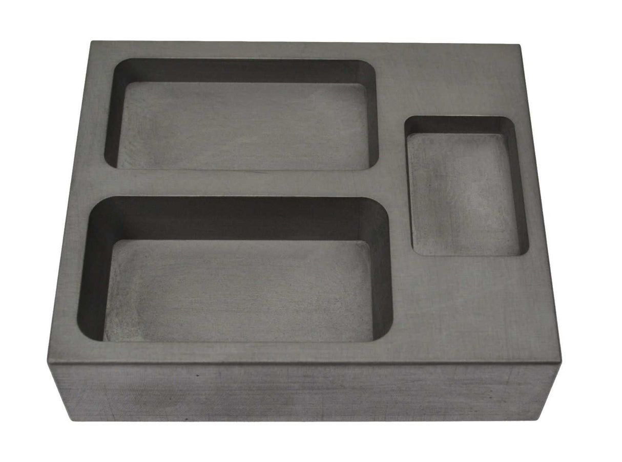 2-5-10 troy ounce gold combo graphite ingot mold with three precision cavities for casting gold bars