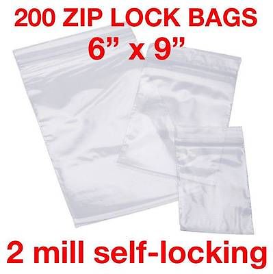 200 piece clear 6x9 inch 2 mil zip lock bags with reclosable seal for storage and packaging