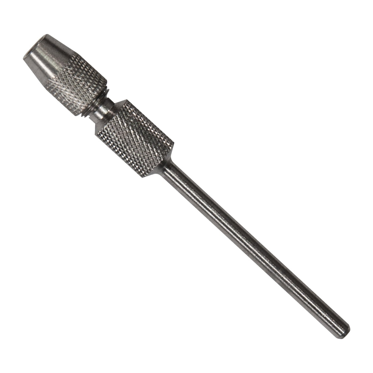 Metal pin holder mandrel with knurled grip for 3 mm polishing pins and 3/32" shank