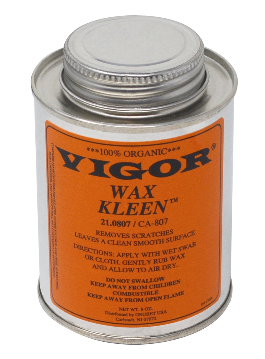 Vigor Wax Kleen 8 oz can fast-acting organic scratch remover and cleaner for wax patterns in casting