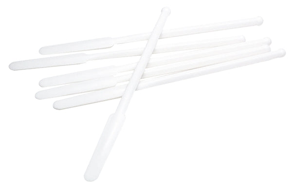 Box of 100 flexible plastic disposable spatulas for cooking and food prep