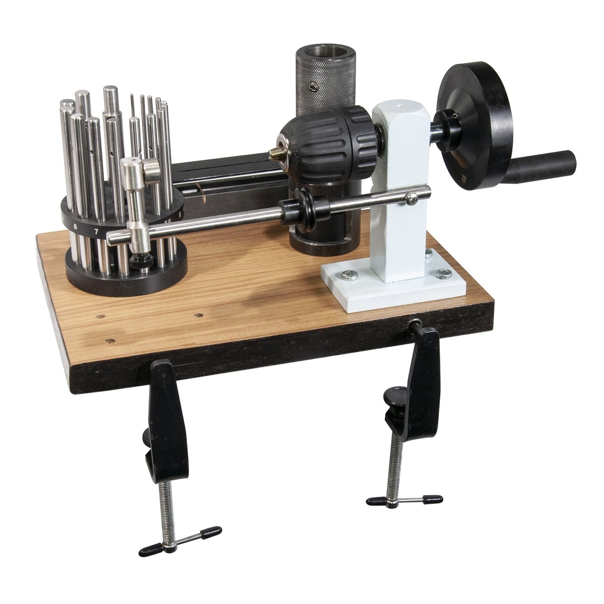 Ikohe Jump Ring Maker bench-mounted jewelry wire coil winding tool with hand crank and interchangeable ring size mandrels