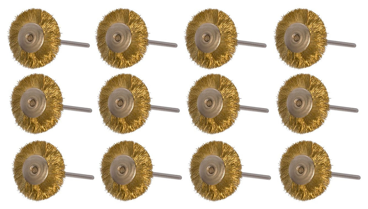 12/Pk of 3/4" Mounted Straight Brass Brushes with 3/32" Mandrel by PMC Supplies