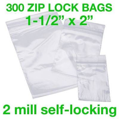 300 piece clear 1.5 x 2 inch 2mil zip lock reclosable plastic bags