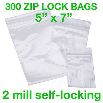 300 piece 5x7 inch clear 2 mil zip lock bags resealable plastic storage baggies