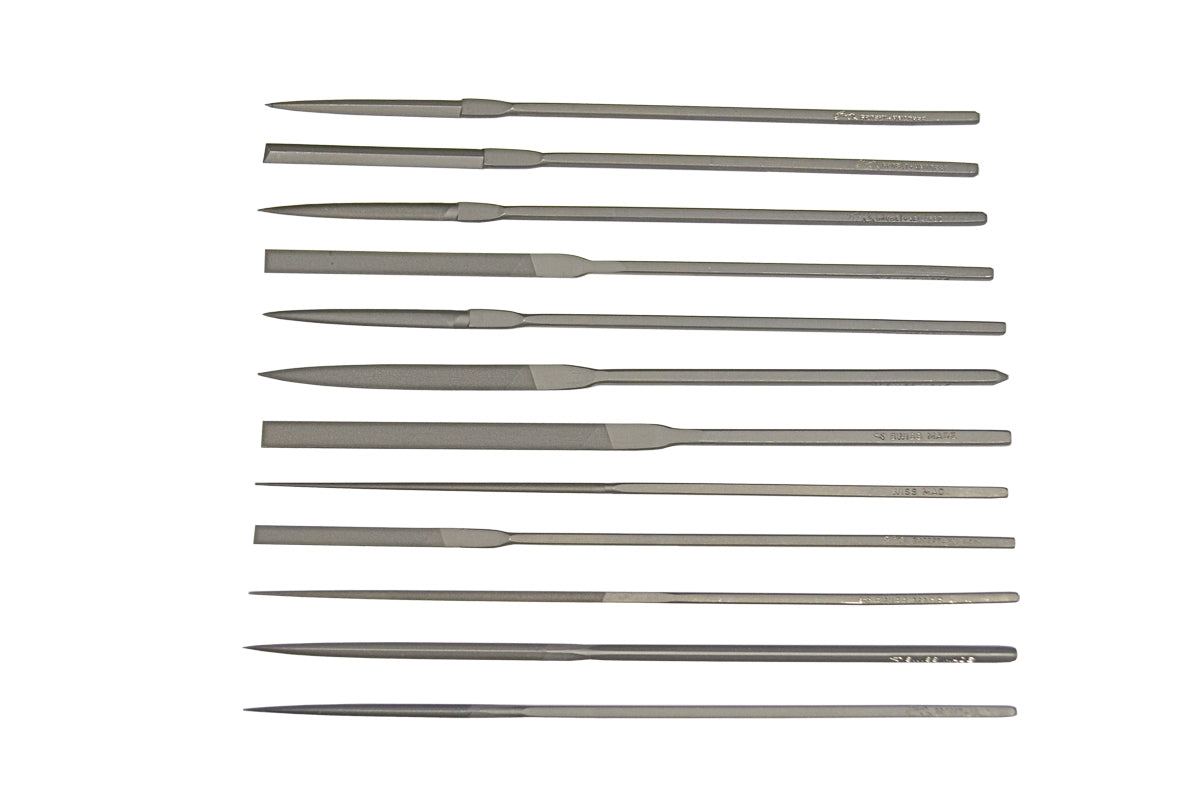 Grobet USA Set of 12 assorted steel escapement files Cut 2 for precision jewelry and watchmaking tasks