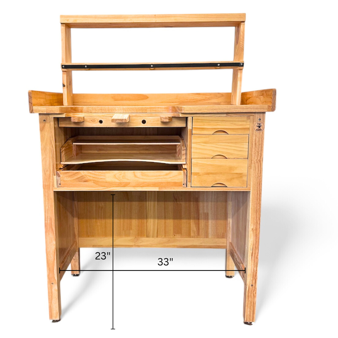 Deluxe Solid Wooden Jewelers Bench Set with Shelf Organizer & Chair