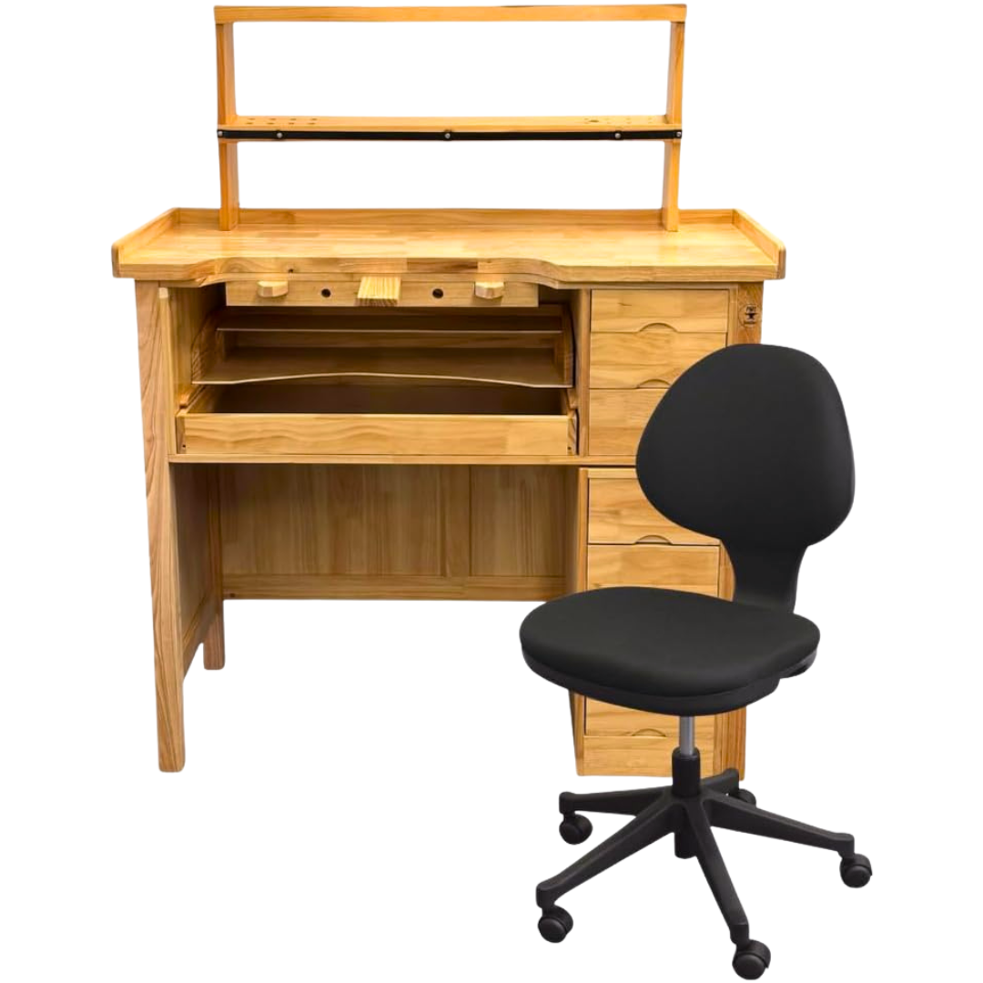 7 Drawer Deluxe Solid Wooden Jewelers Studio Work Bench With Shelf Organizer and Chair
