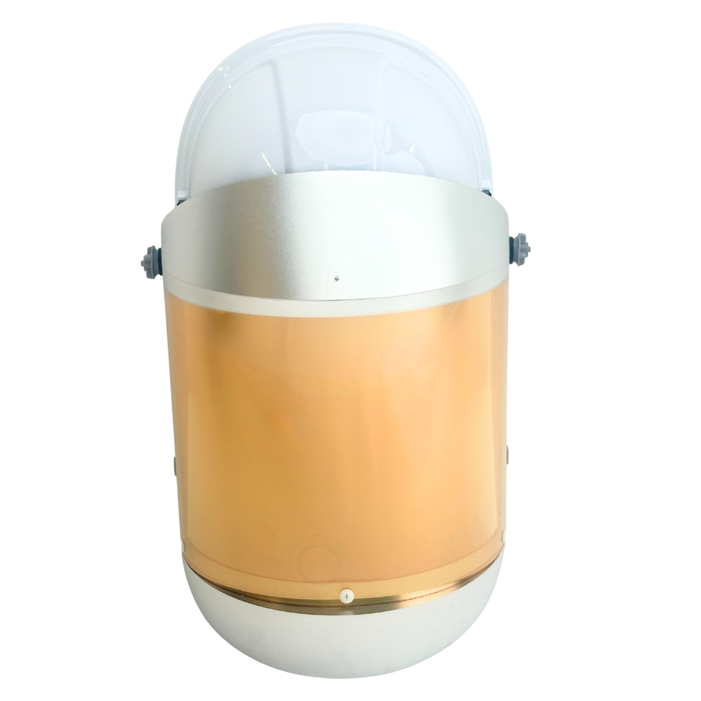 Oberon Green Gold heat reflective face shield with hard cap for extreme heat protection