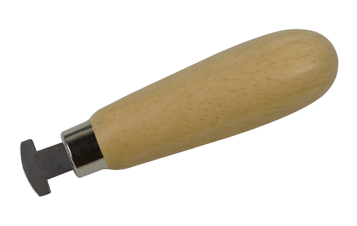 Bezel roller stone setting tool with wooden handle and polished steel head for jewelry making
