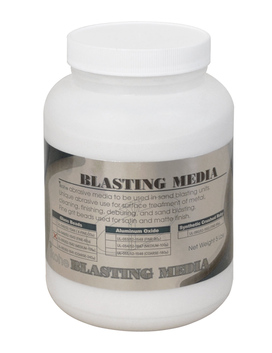 5 lb container of 100 micron medium abrasive glass beads blasting media for metal surface treatment and polishing