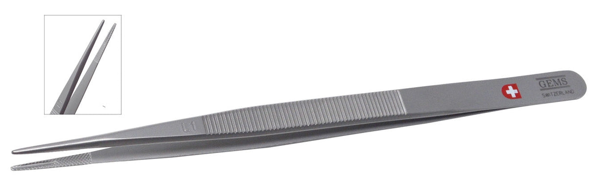 Swiss Diamond Type L1 Tweezers with serrated tips and knurled handle for precision jewelry work