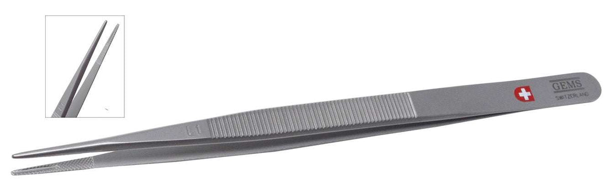 Swiss Diamond Type L1 Tweezers with serrated tips and knurled handle for precision jewelry work
