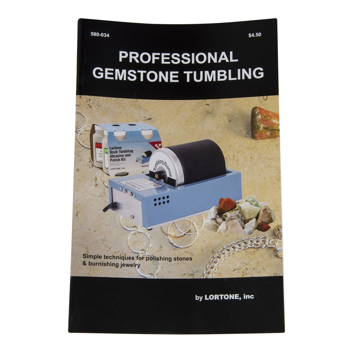 Professional Gemstone Tumbling guidebook by Lortone, Inc. with rock tumbler image and polishing kit