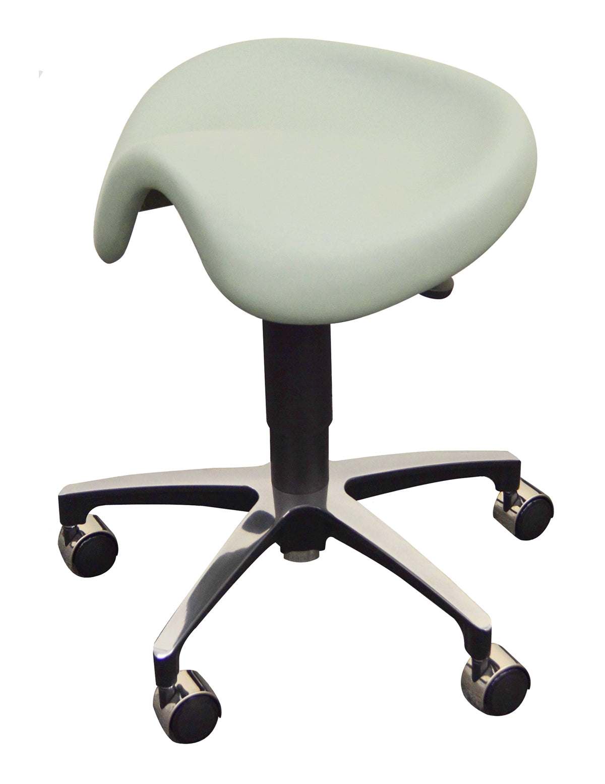 Green Jewelers Saddle Stool chair with ergonomic curved seat and tilting mechanism for precision work