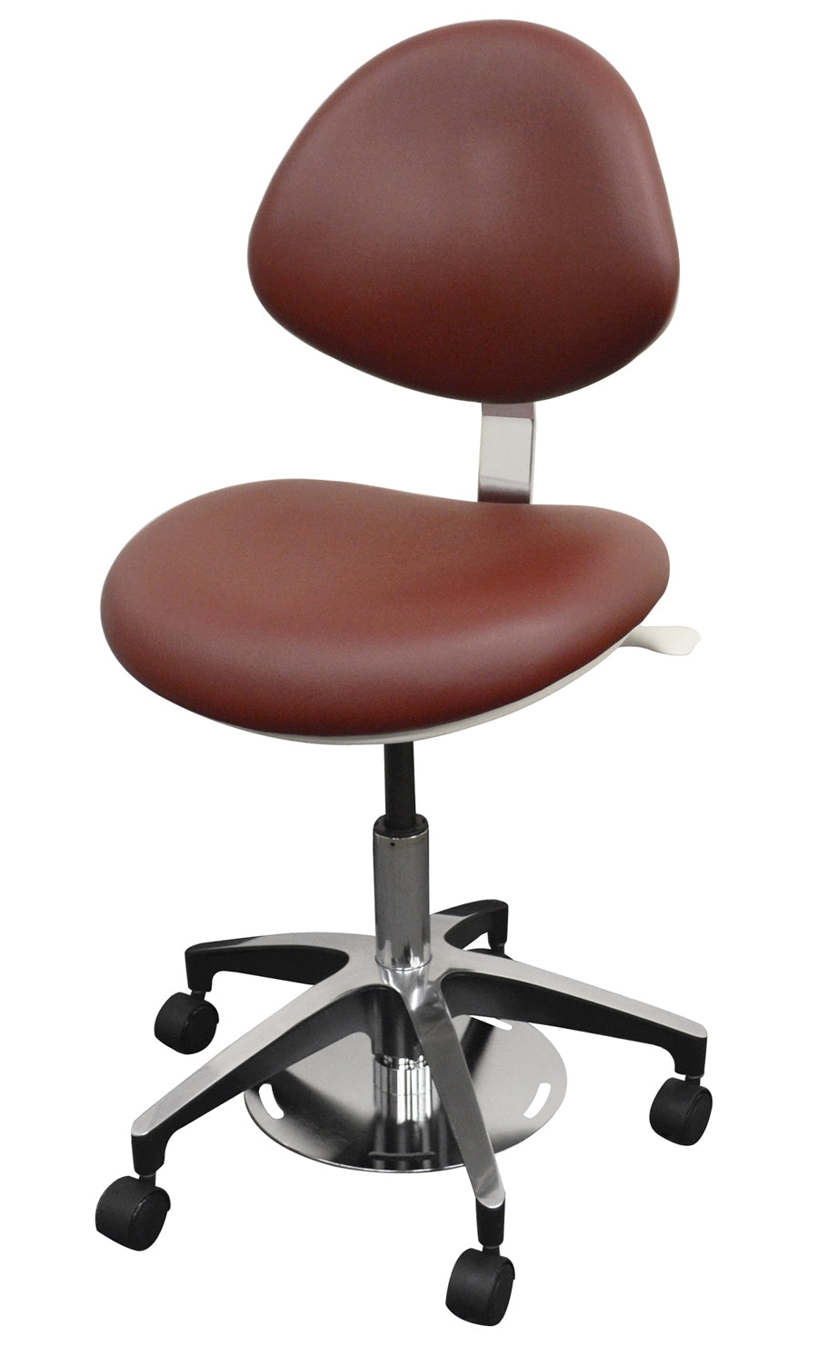 Professional Jewelers / Setter's Chair in maroon with ergonomic swivel base and adjustable height for comfort and precision at workbench