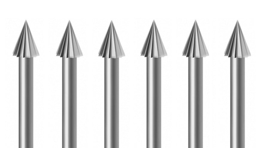 6 pack cone burs 0.90 mm made of Swiss-milled Vanadium steel for precision dental use