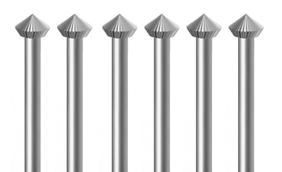 6 pack of HART BURS 3.70 MM dental burs made from Swiss-milled Vanadium steel with 44.5 mm length and 3/32" shanks for quick-change handpieces