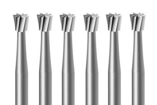 6 pack inverted cone burs 1.80 mm made from durable Swiss-milled vanadium steel for precision contouring and finishing