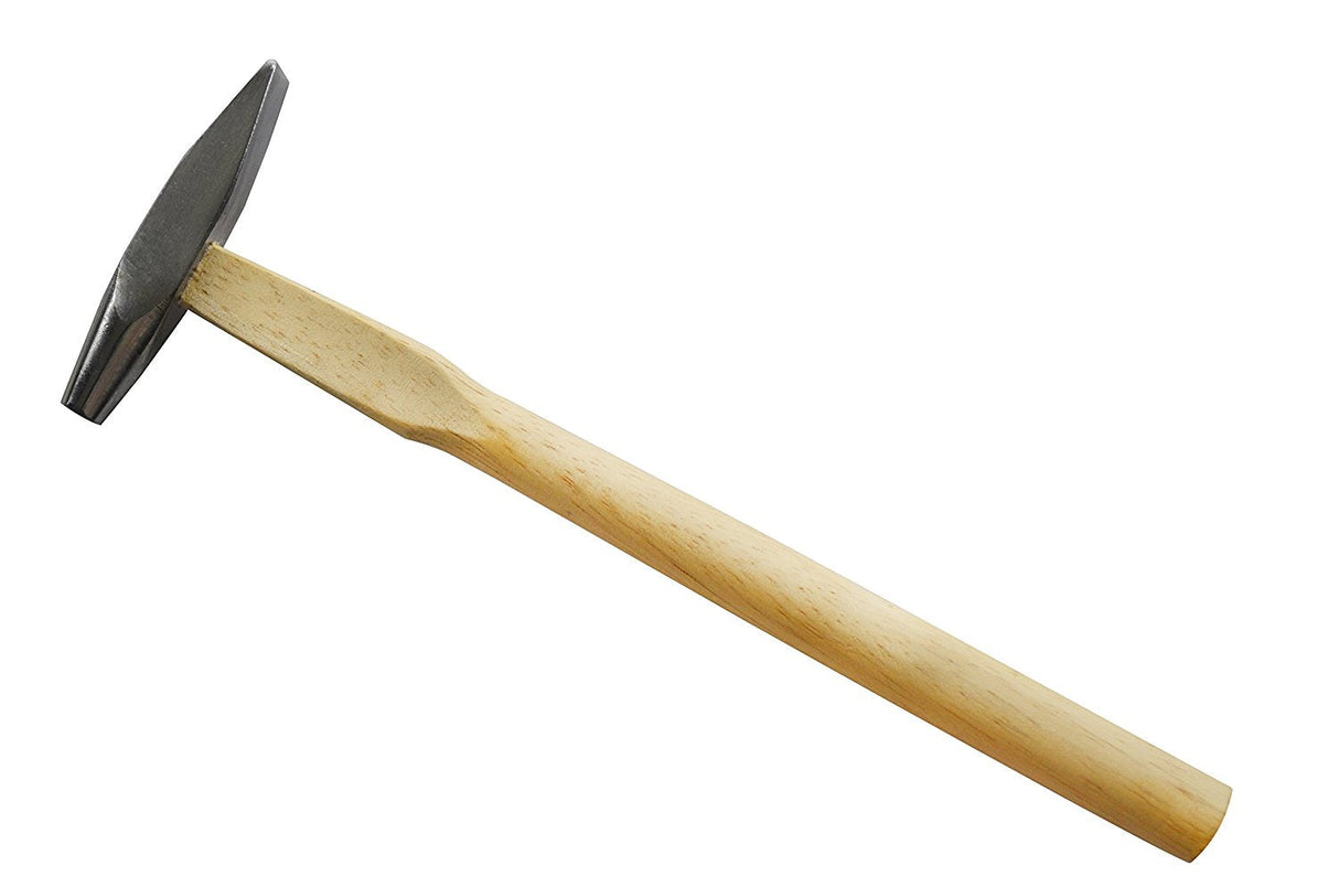 9" French Style Riveting Hammer with wooden handle and tri-face head for metalworking and riveting tasks