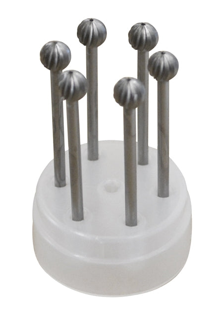6-piece Panther Round Bur Set with 9.0mm hardened steel burrs for precision deburring in metalworking and plastic fabrication