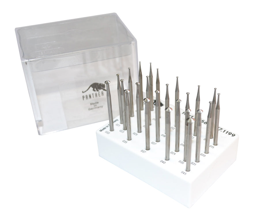 24-Piece Panther™ 90° Hart Bur Set Sizes 0.90 to 4.50 MM by PMC Supplies