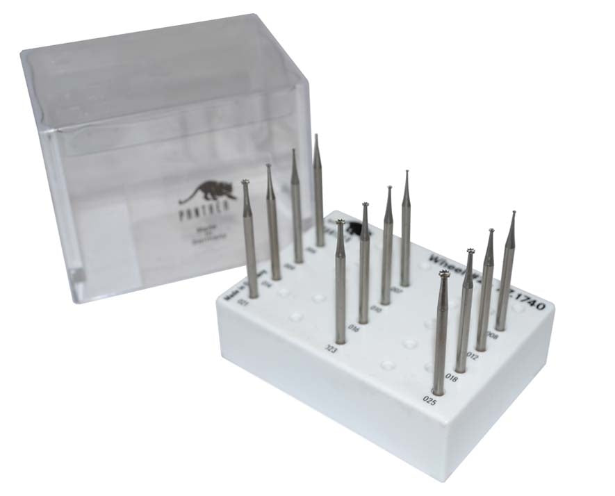 12-Piece Panther Wheel Bur Set Sizes 0.60 to 2.50 MM by PMC Supplies
