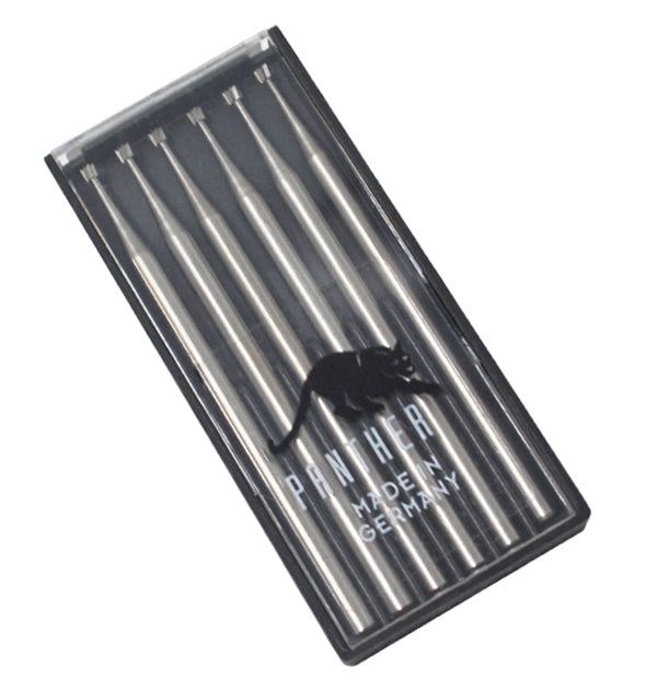 6-pack Panther cone fig. 5 dental burs with 1.60 mm cutting heads in a clear case