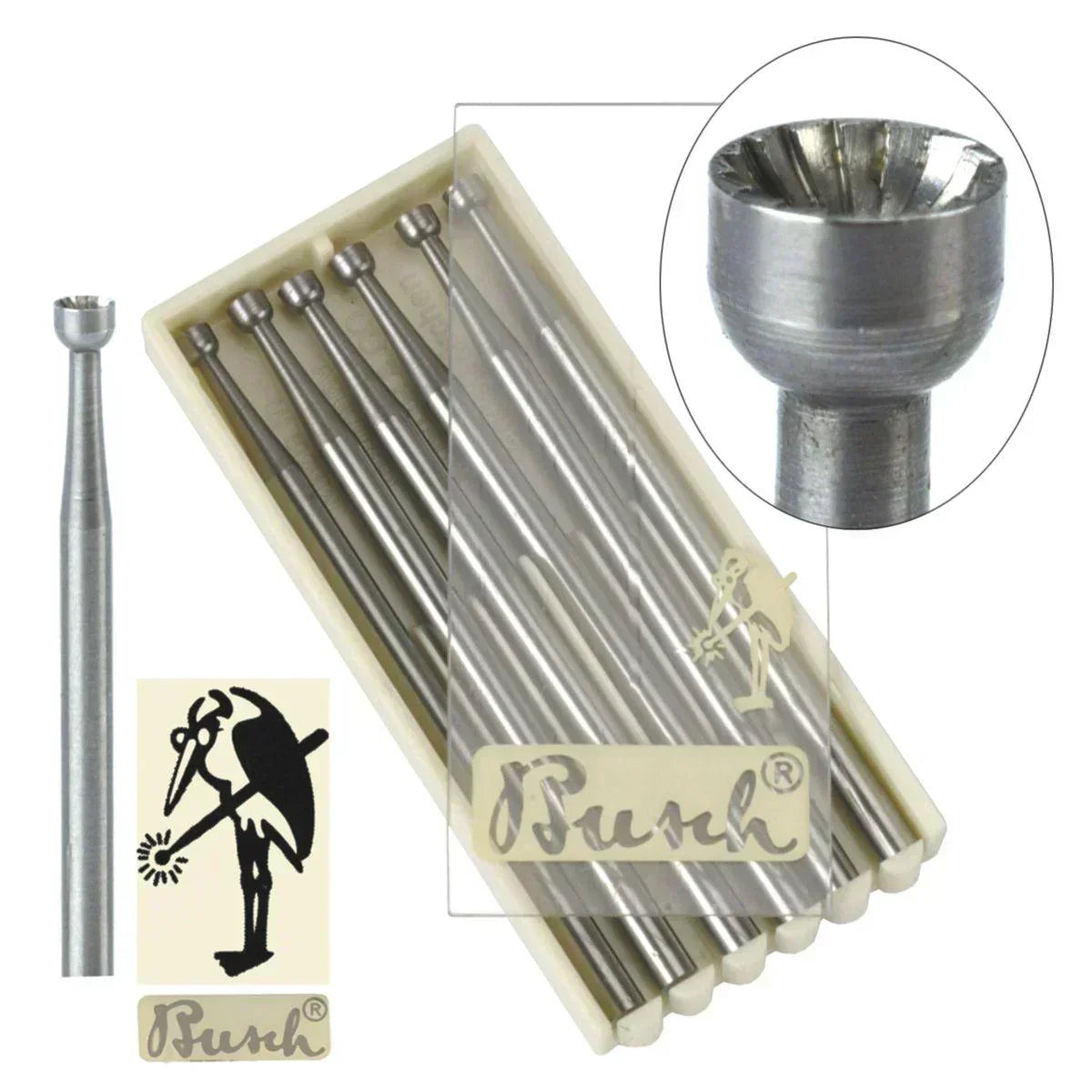 Busch Cup Fig 77B 1.40mm tungsten vanadium steel burs set of 6 for precision jewelry work