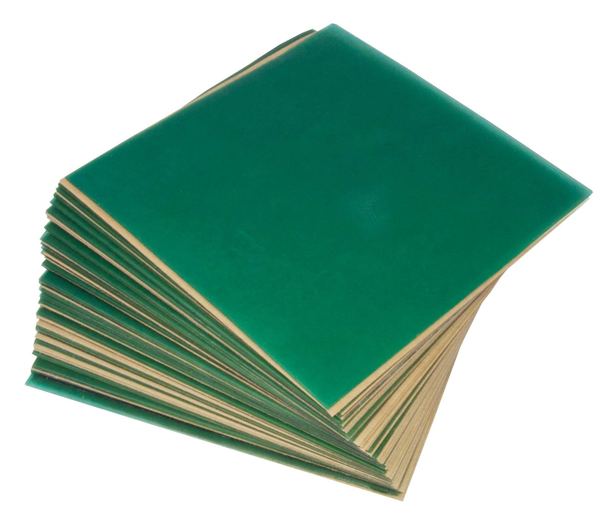 Stack of 23 Gauge Grillz Impression Wax firm green flexible 4x4 inch sheets for custom grillz crafting and precision wax projects