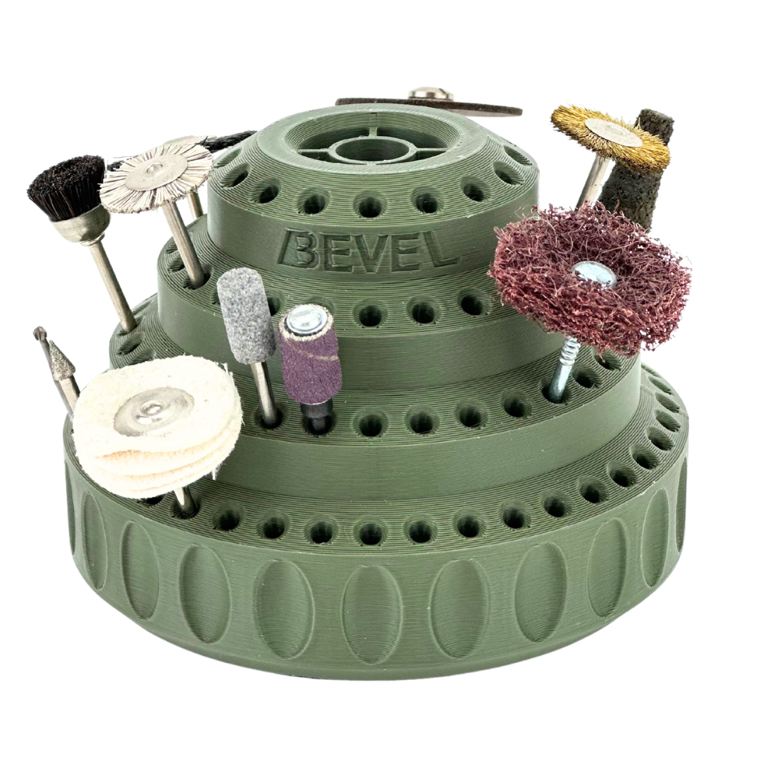 Compact Bevel Bur Organizer and Holder with 124 holes for 3/32" shank burs, brushes, and mounted stones