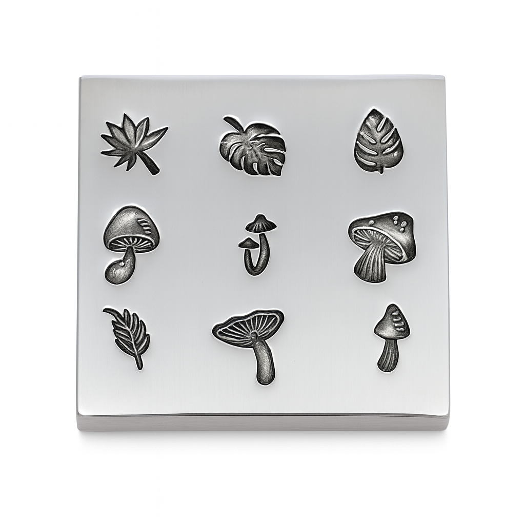 Shot Plate 9 Designs assorted mushroom and leaf impression dies for jewelry crafting