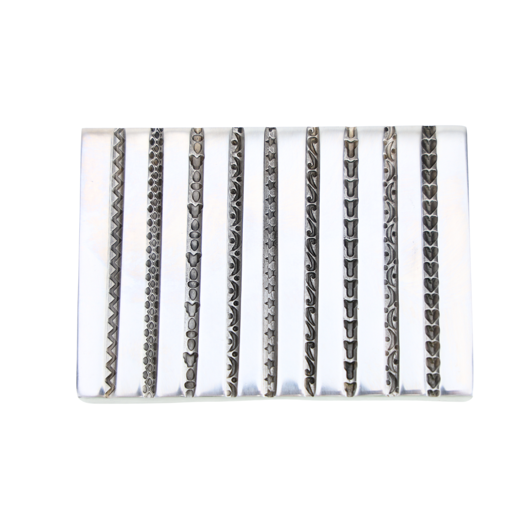 9 Design Wire Impression Die Plate #13 hardened steel texture for jewelry making with intricate wire-pattern details