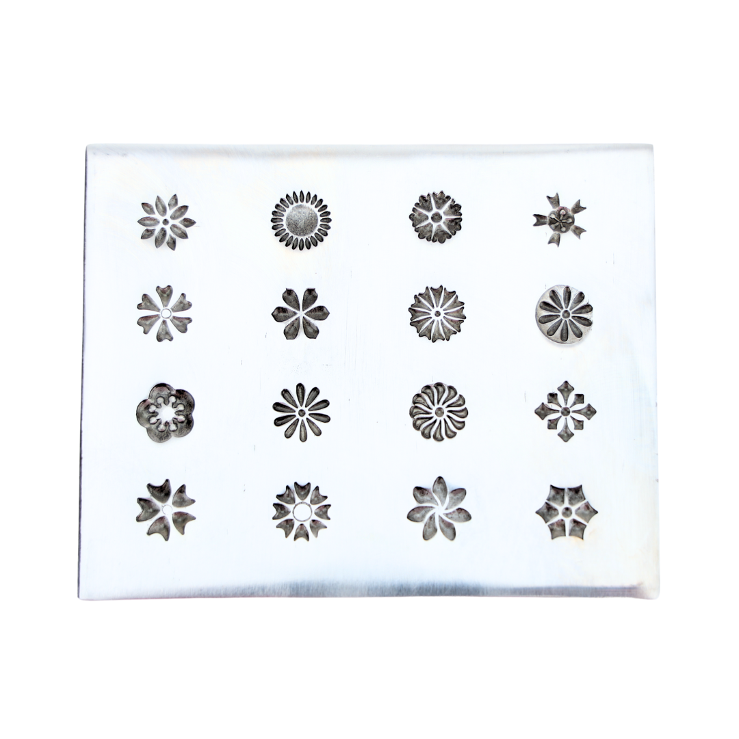 Mini Flowers Shot Plate with 16 unique floral impression dies for metal and resin crafting