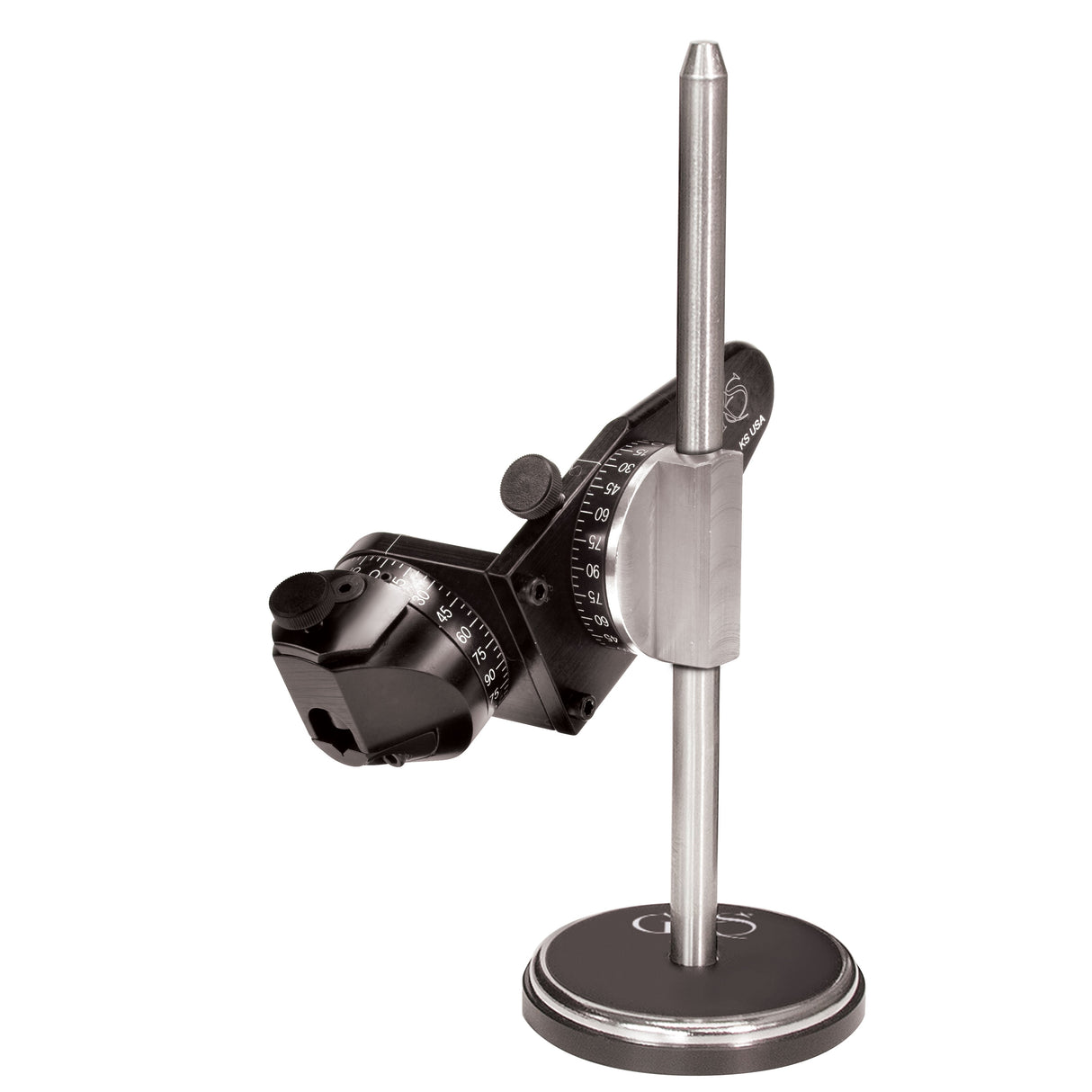 GRS Dual-Angle Sharpening Fixture for precise tool sharpening with adjustable angle settings and sturdy base