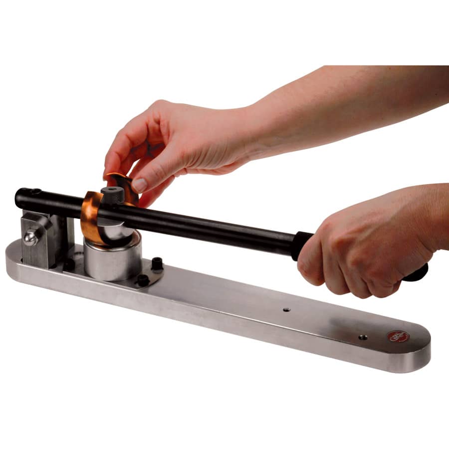 GRS 004-725 Metal Former tool shaping metal strips into C-style bracelets with soft alloy die cup and ergonomic handle