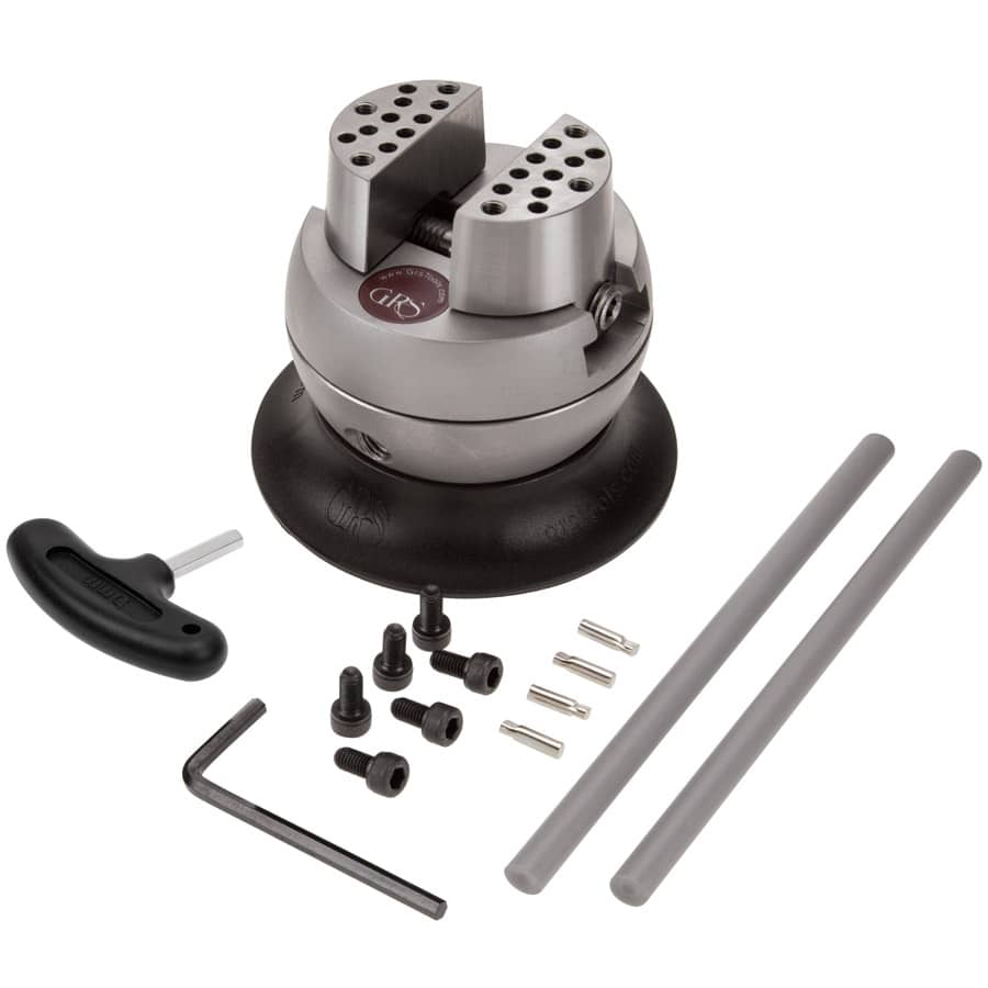 GRS MicroBlock Ball Vise with self-centering jaws and rotational brake for precision stone setting and engraving