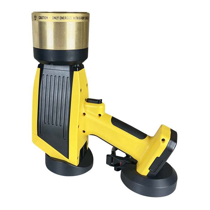 GEMORO XRF Dock and Barrel Conversion Kit securing handheld XRF analyzer for precise bench-top precious metal testing