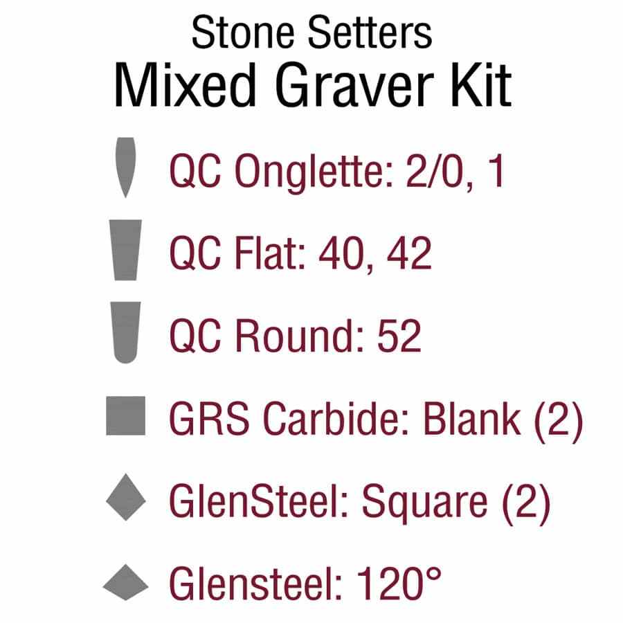 GRS 022-525 Stone setters Mixed Graver Kit with ergonomic handles and precision tips for professional stone setting and engraving
