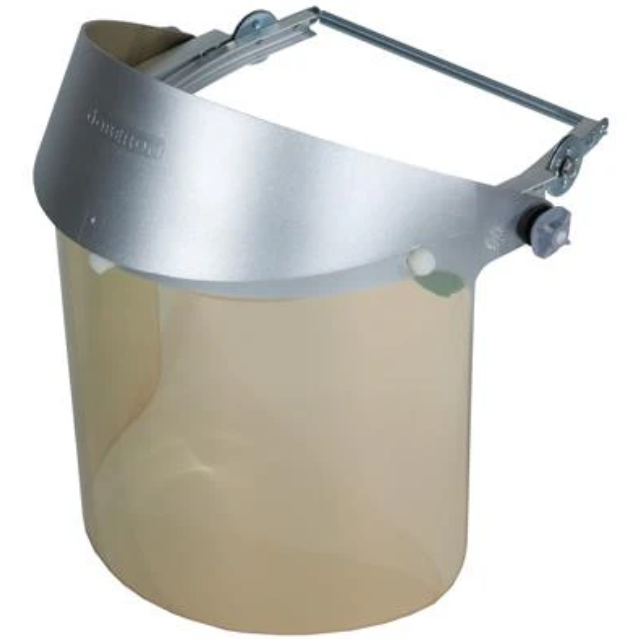 Oberon Clear Gold Reflective Face Shield with adjustable ratchet headgear for heat protection and visibility in industrial settings