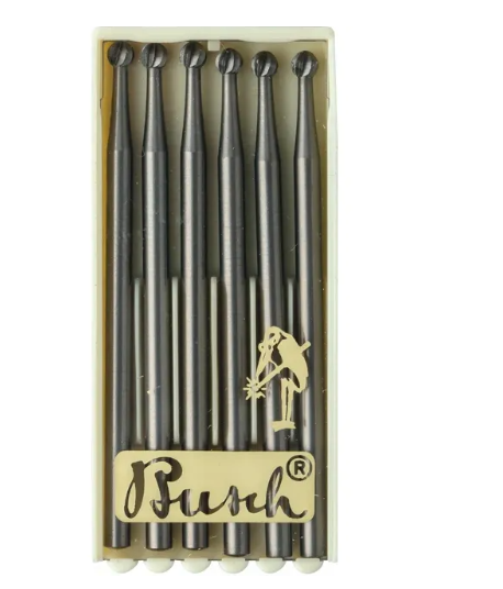 Busch Round Burs Fig. 1 2.40mm pack of 6 tungsten steel rotary tool bits for stone setting and deburring